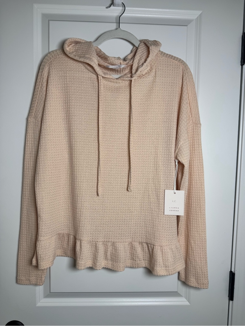 LC Lauren Conrad Soft Peach Waffle-Knit Hoodie
